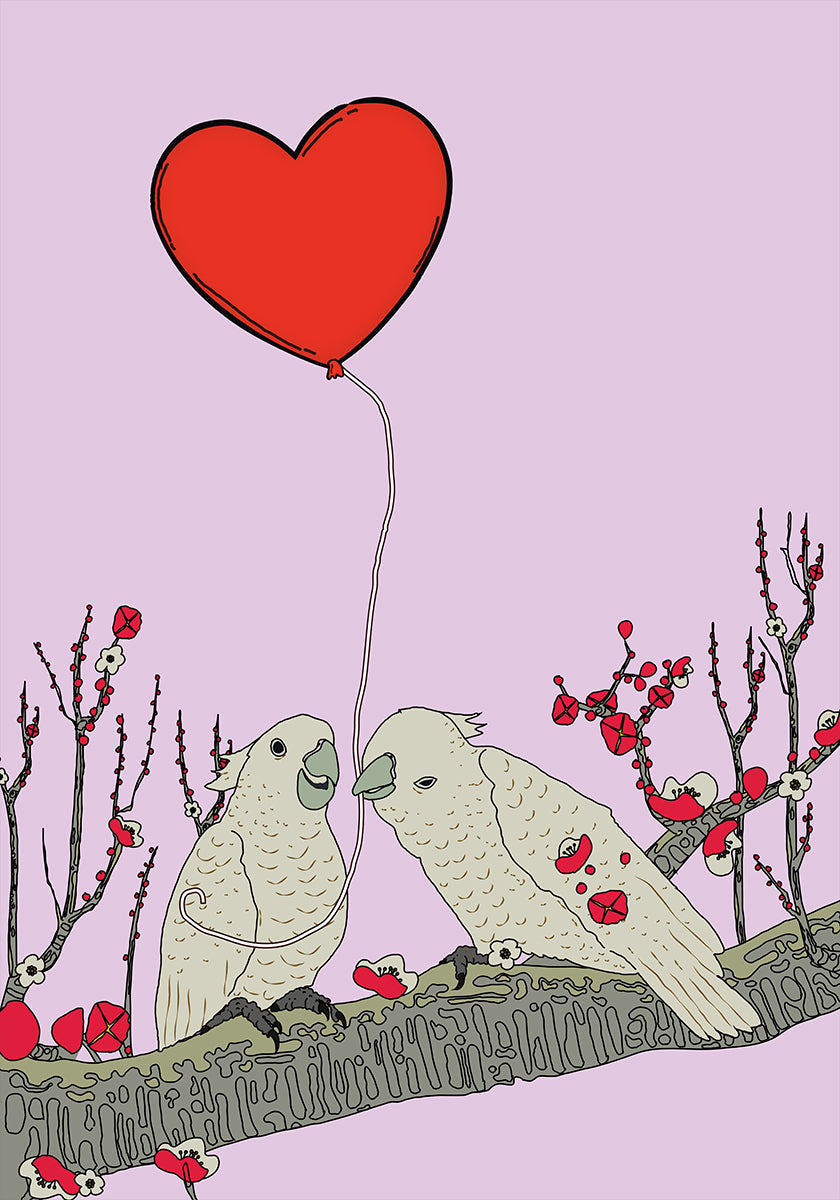 Two Birds Perched On A Branch Poster