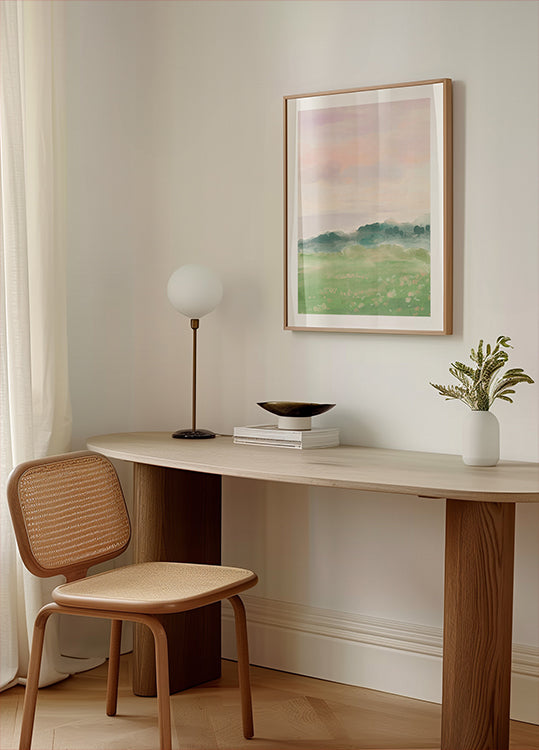 Misty Morning Fields Poster
