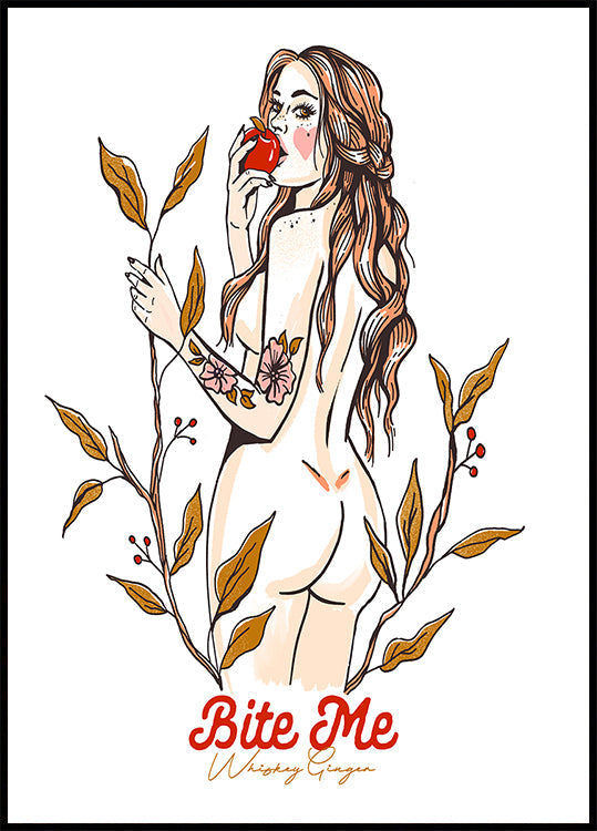 Bite Me Sexy Pin-Up Girl Eating An Apple Poster