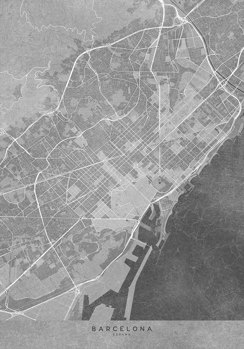 Map of Barcelona (Spain) in gray vintage style Poster