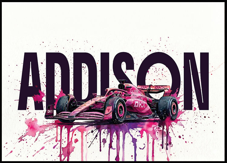 Pink Racing Car with Name Personal Poster