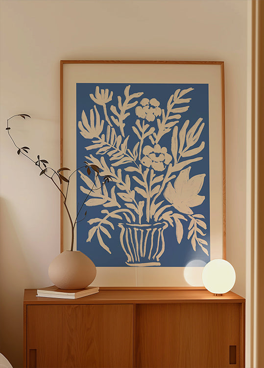 Cobalt Blue Floral Block Print Poster