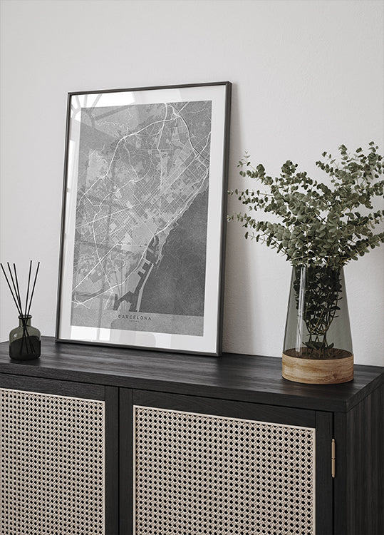 Map of Barcelona (Spain) in gray vintage style Poster