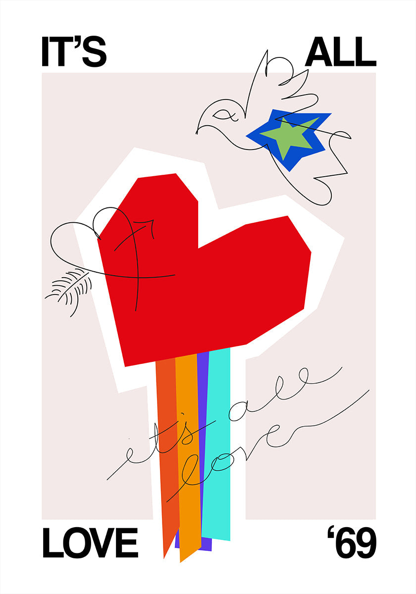 It's All Love '69 Heart Greige Poster