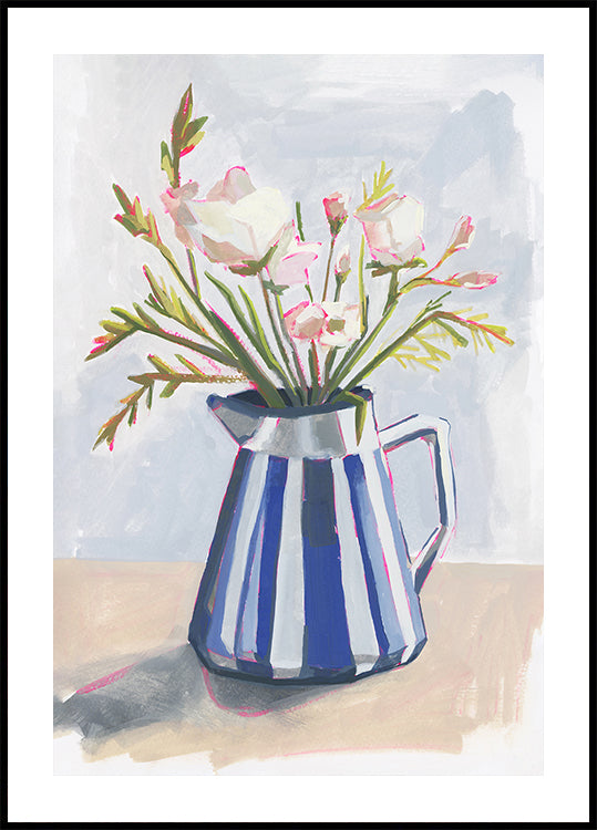 Fresh flowers in a striped vase I Poster