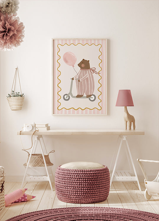 Bear with Pink Balloon Poster