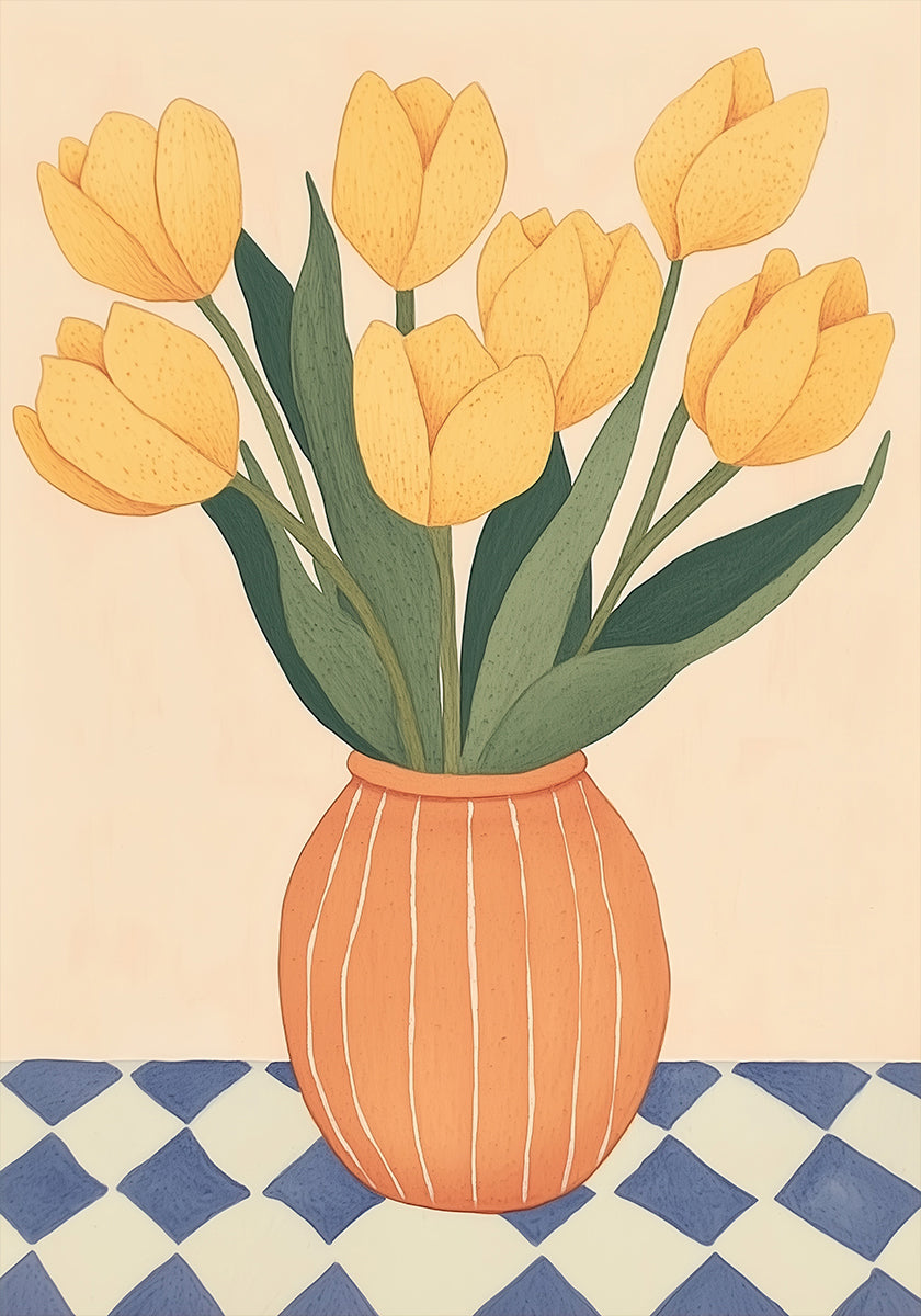 Yellow Tulips in Orange Vase Poster