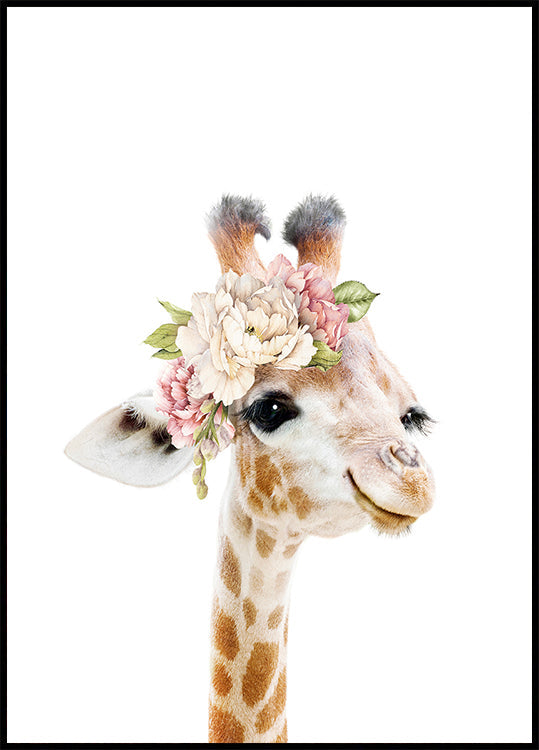 Floral Baby Giraffe Poster