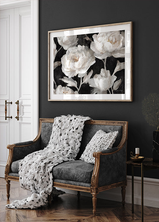 White Peonies On Black Julia Cheney Poster