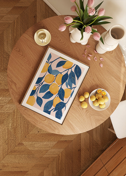Lemon Tree with Blue Leaves Illustration Poster
