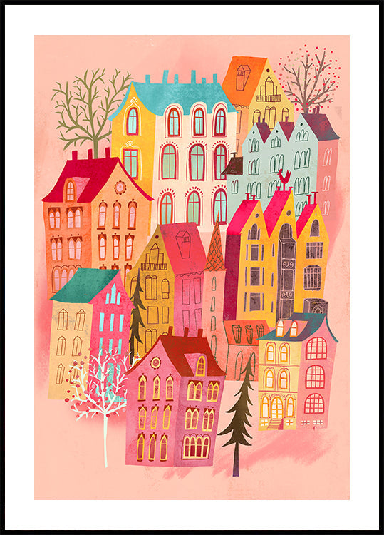 Lovely Pink Village Poster