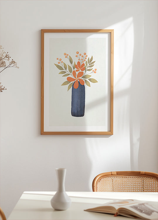 Orange Flowers In A Blue Vase Poster