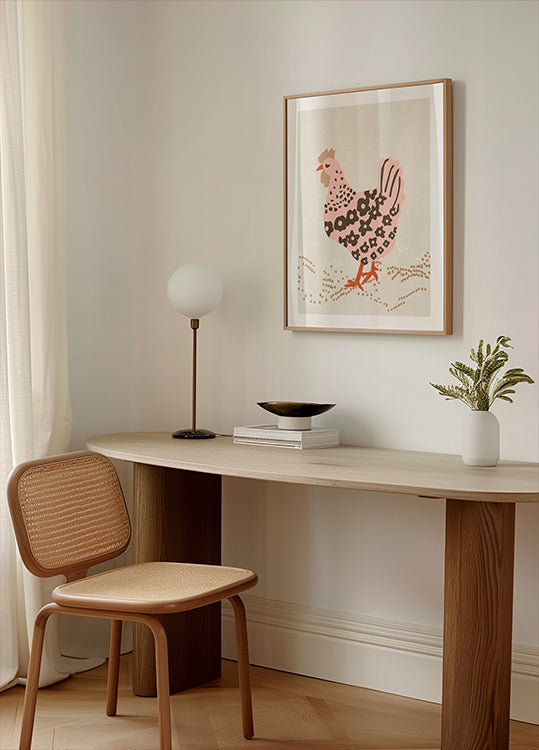 Pink hen on the grass Poster