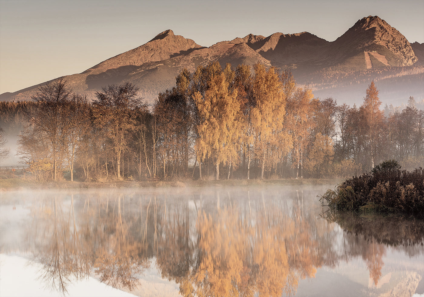 Misty Autumn Reflection Poster