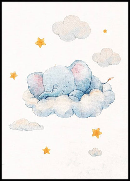 Baby Elephant Sleeping On Clouds Poster