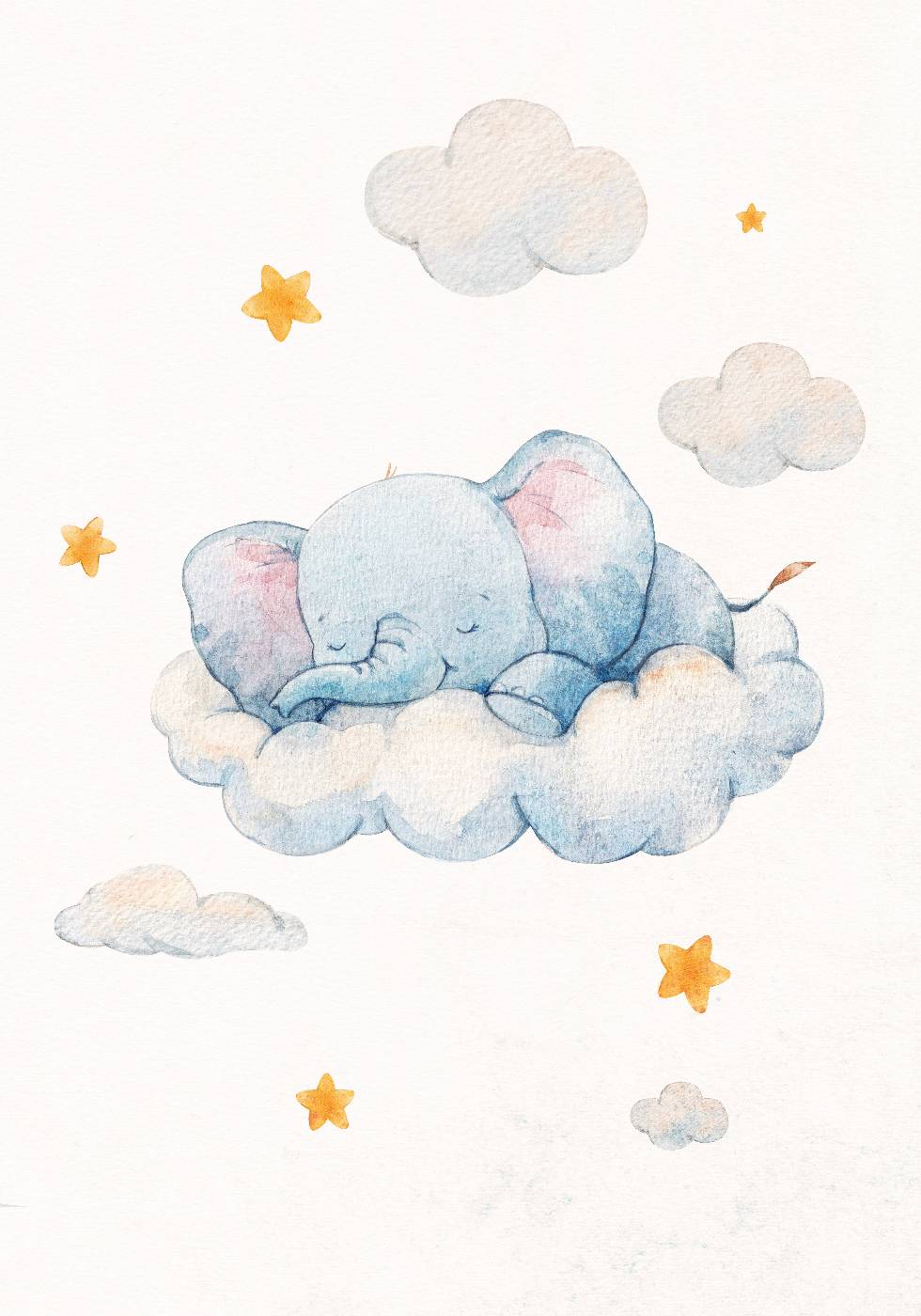 Baby Elephant Sleeping On Clouds Poster