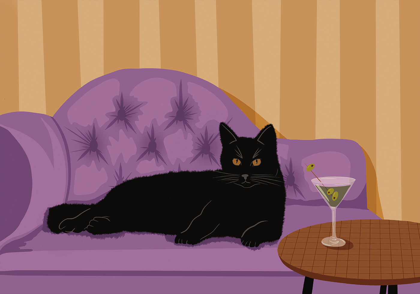 Black Cat with Martini Poster