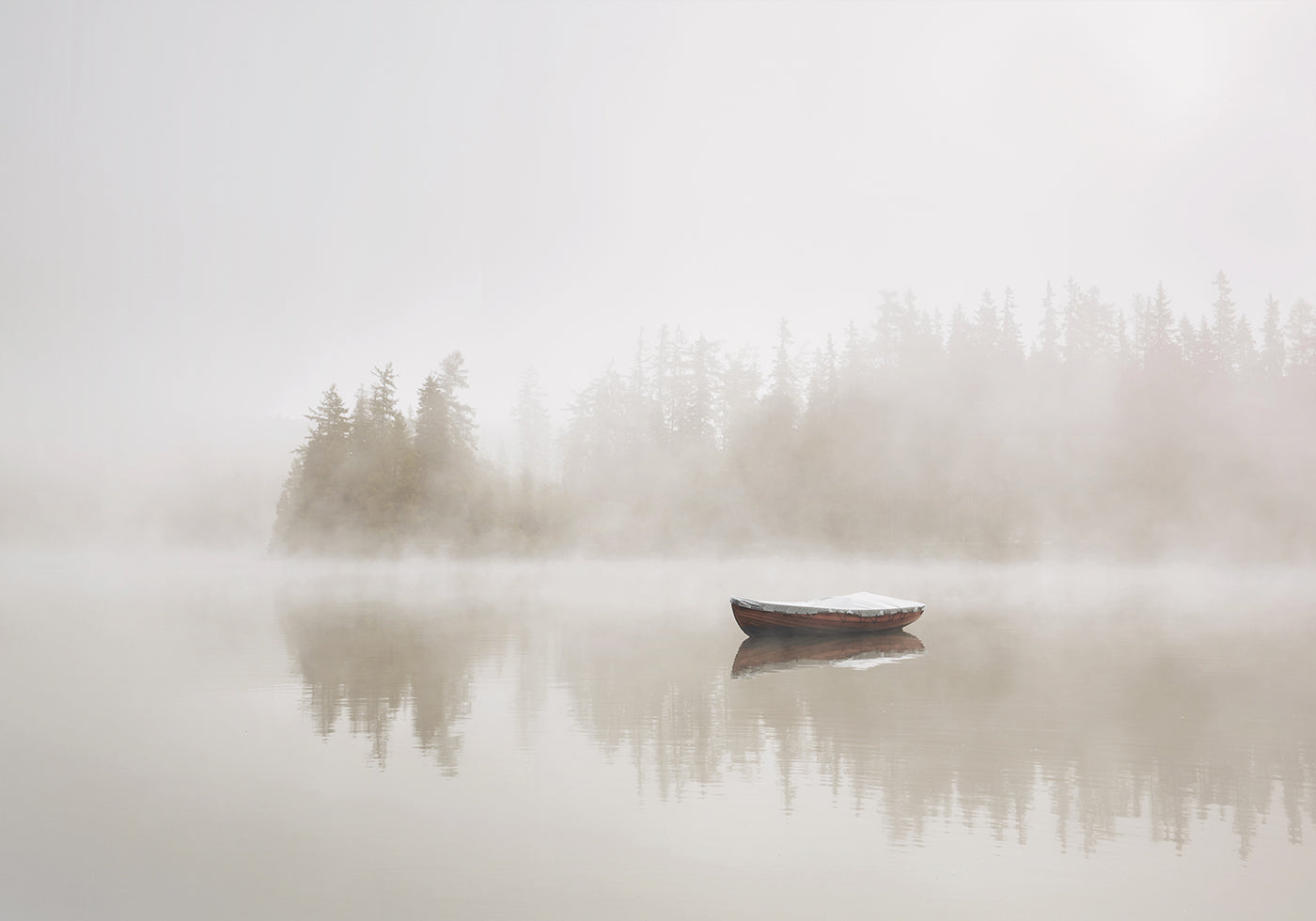 Boat in A Foggy Lake Poster