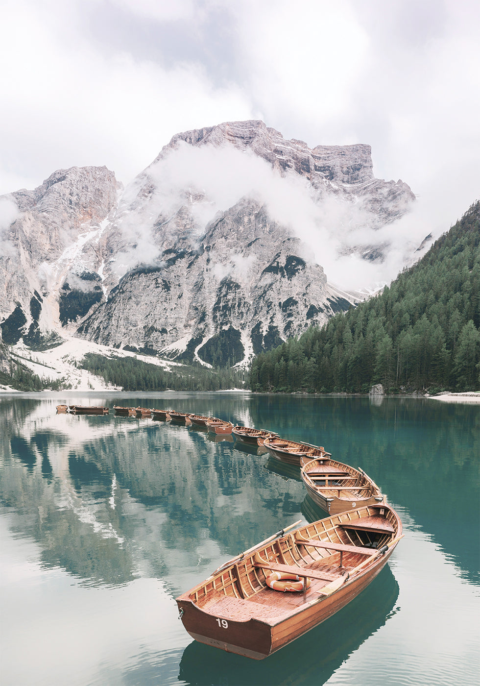 Boats At Braies Lake Poster