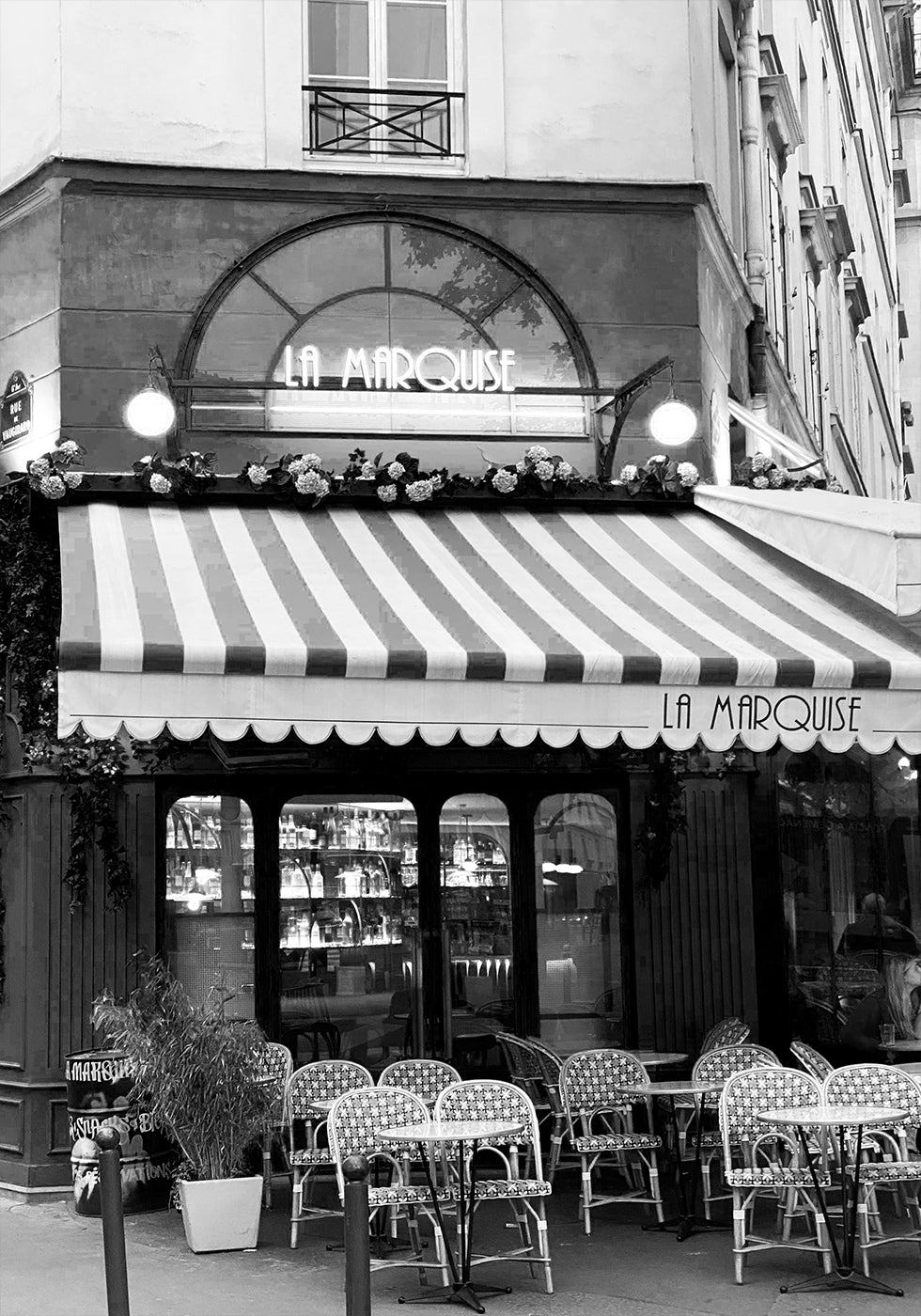 Paris café La Marquise Black & White Poster