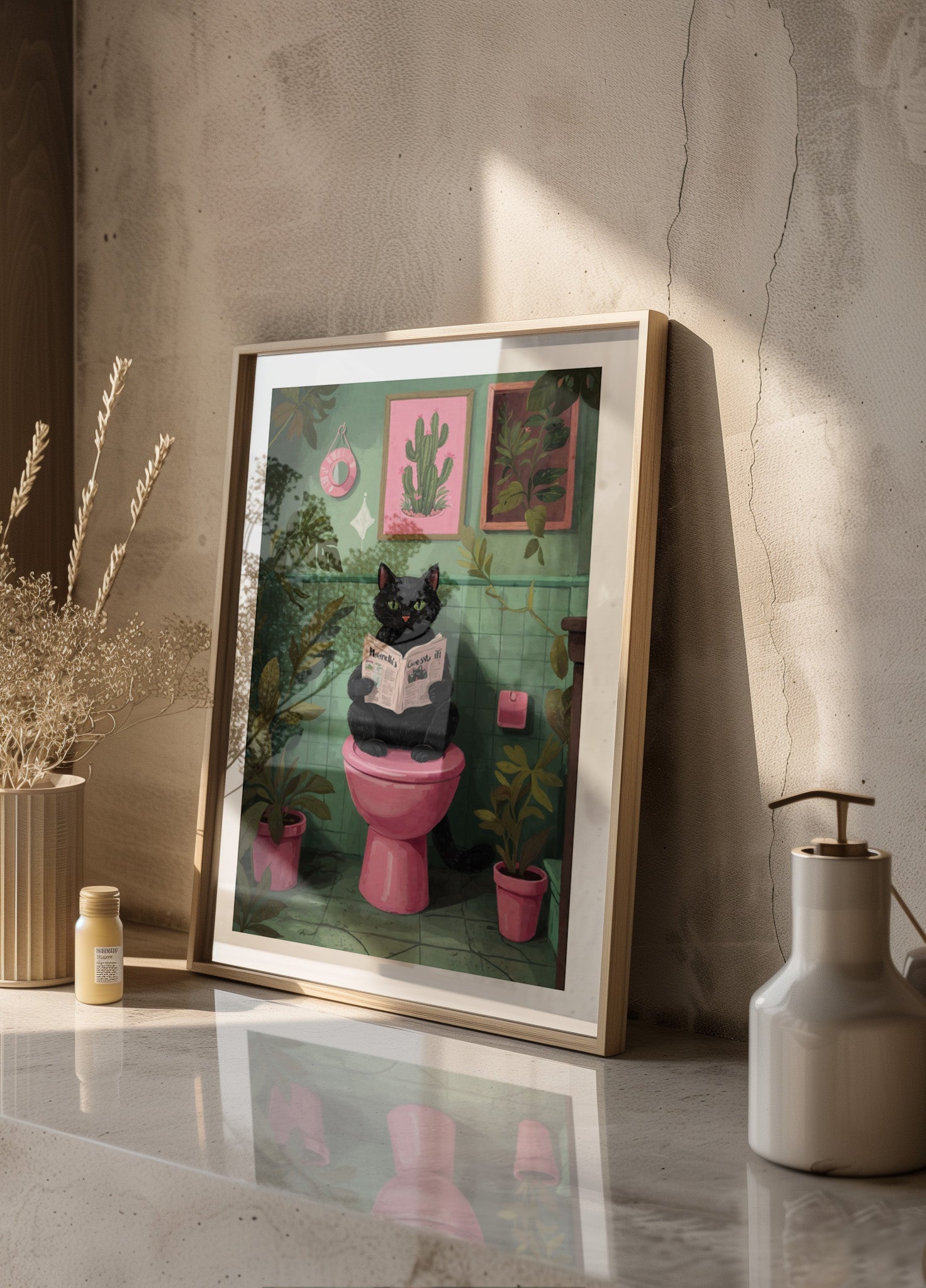 Cat Reading In Bathroom