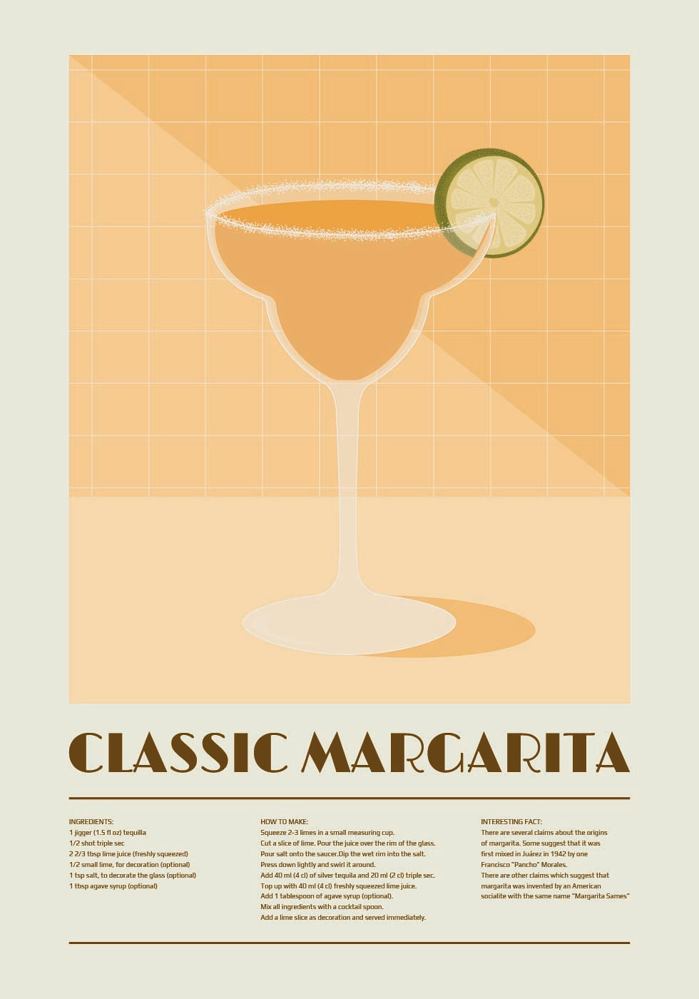 Classic Margarita Cocktail, Recipe Art Poster