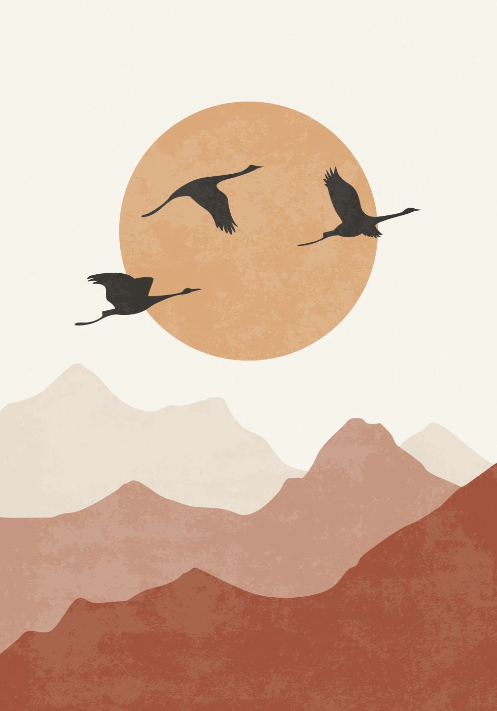 Crane Silhouettes at Sunset Poster