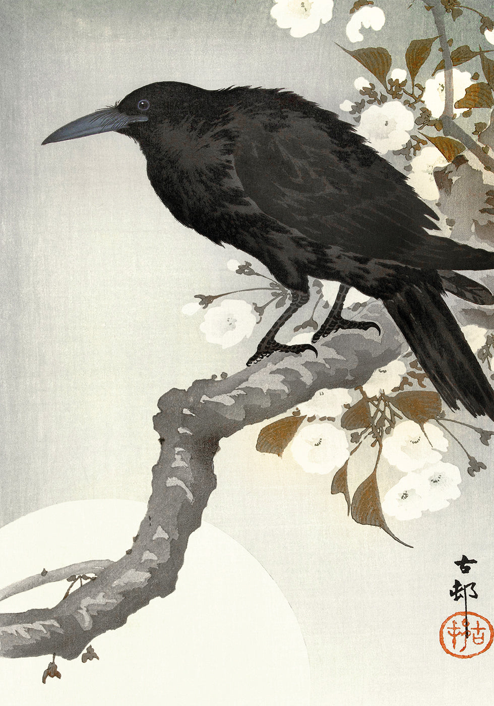 Crow And Full Moon By Ohara Koson Poster