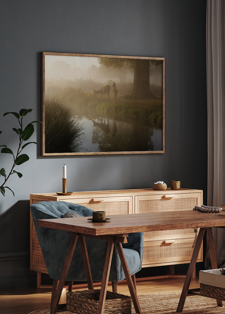Deer In Mist Poster