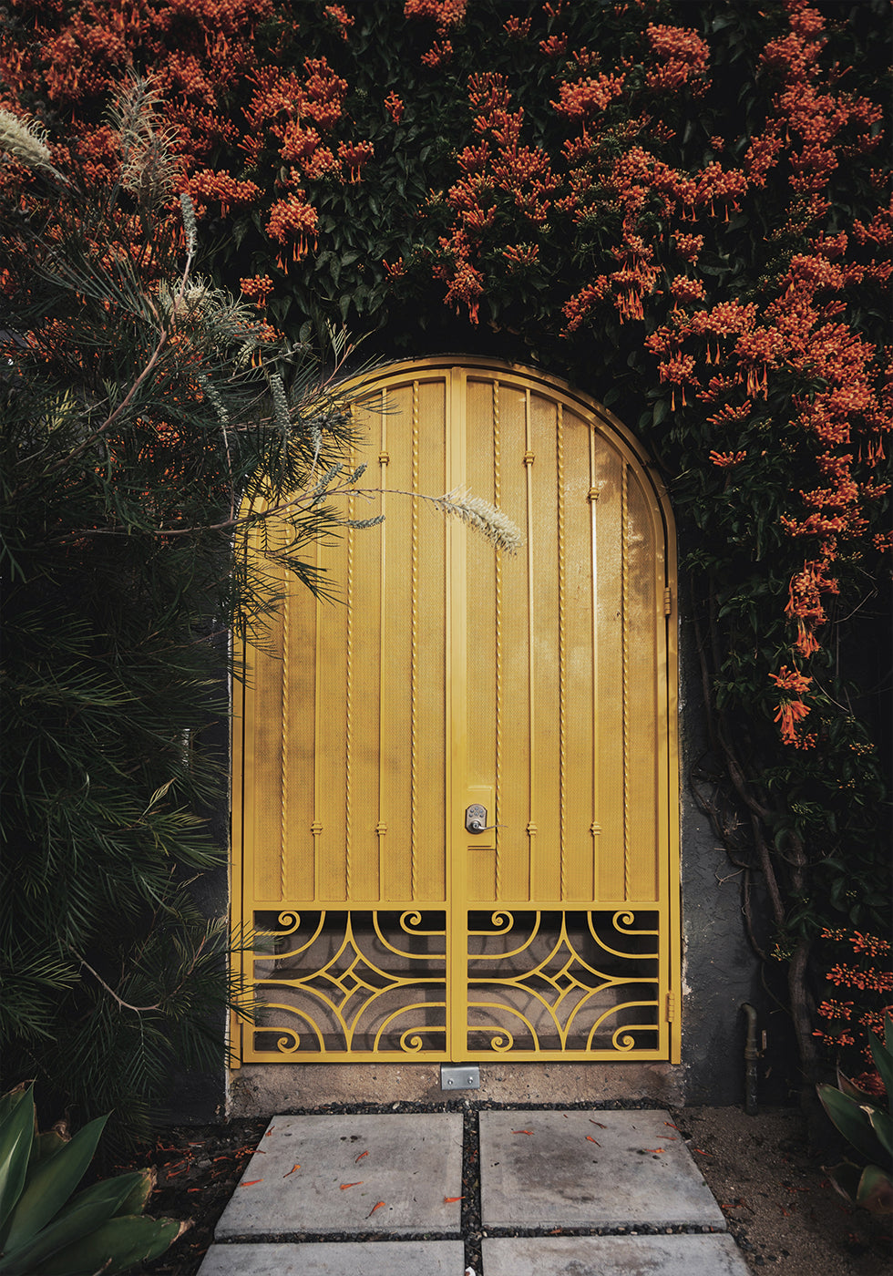 Doors with Orange Flowers Poster