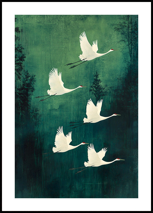Elegant Flying Cranes Poster