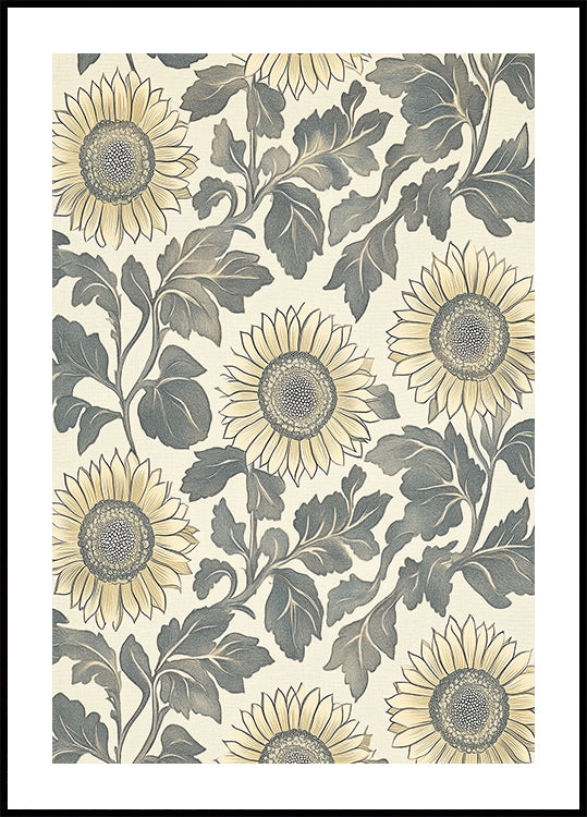 Sunflower Botanical Vintage Pattern Cream Poster
