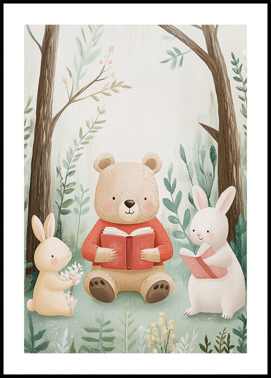 Woodland Animals Reading Together Poster