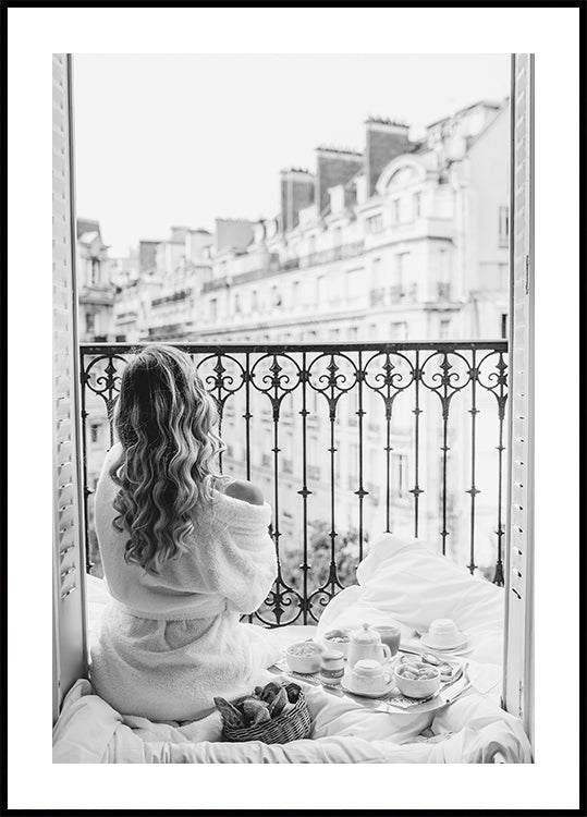 Paris Breakfast B&W Poster