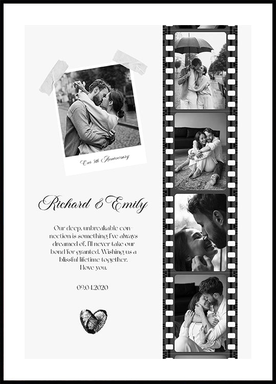 Romantic Couple, Black and White Photo Strip Poster