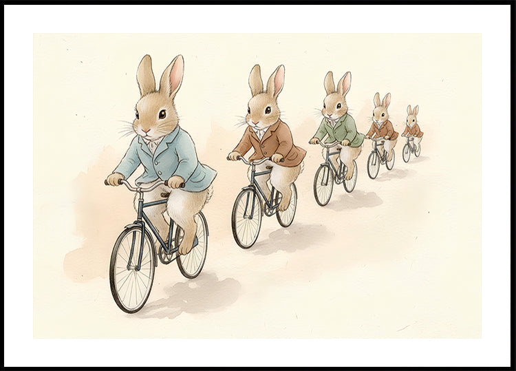 Bunny Friends on Bicycles Poster