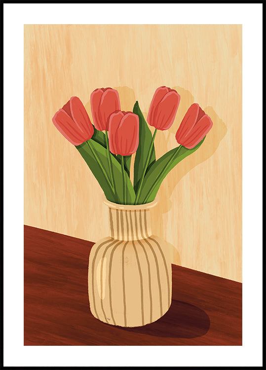 Pink Tulips in Vase Poster