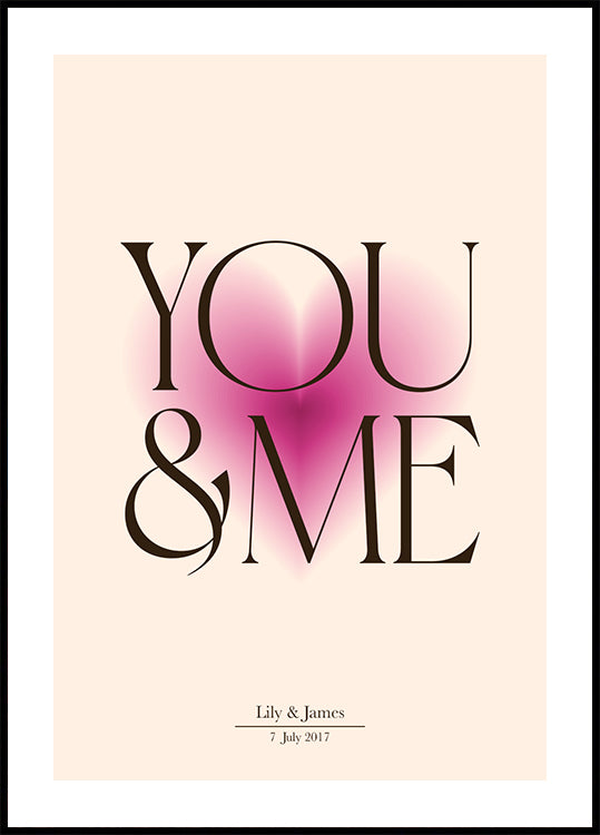You & Me, Pink Heart, Personalized Couple Poster