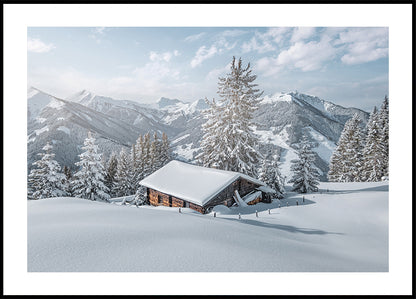 Snow-Covered Mountain Cabin Poster