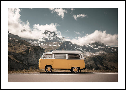 Yellow Van Against Of Mountains Poster