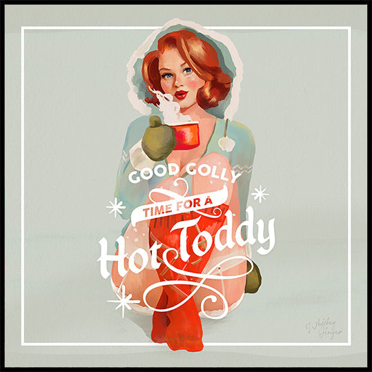 Hot Toddy Redhead Vintage Winter Cocktail Art Poster
