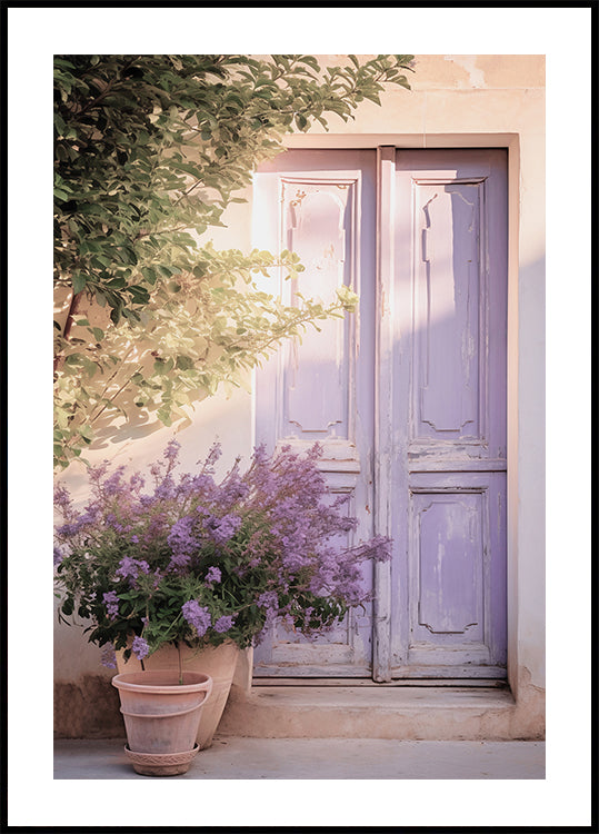 Purple Door with Flowers Poster