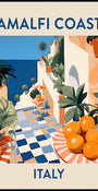 Amalfi Coast Print, Italy Travel Poster, Citrus Terrace Art, Mediterranean Summer Poster