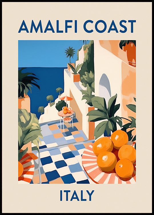 Amalfi Coast Print, Italy Travel Poster, Citrus Terrace Art, Mediterranean Summer Poster