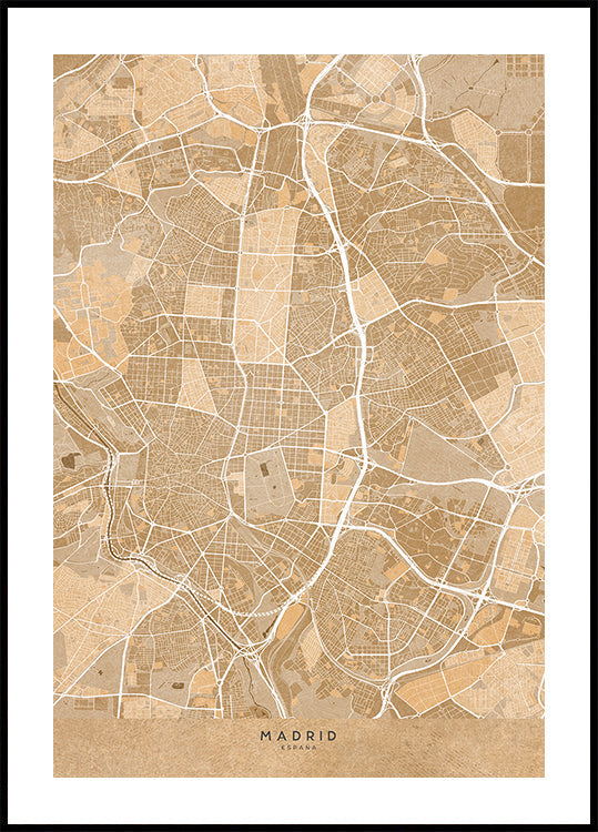 Map of Madrid (Spain) in sepia vintage style Poster