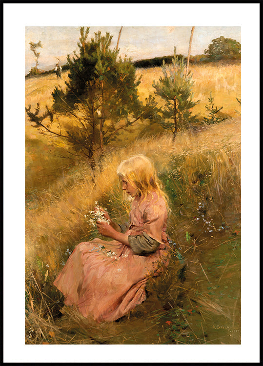 Girl Picking Flowers By Richard Bergh Poster