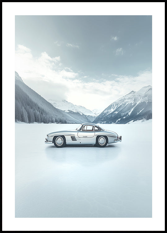 Retro Silver Car On Froozen Lake Side Poster