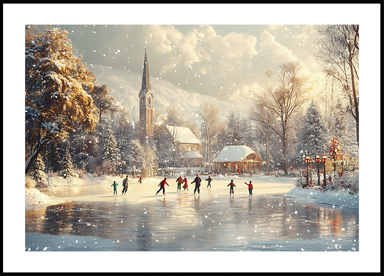 Ice Skating on a Frozen Lake Poster