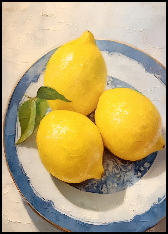 Lemon Still Life, Blue Rimmed Plate Poster