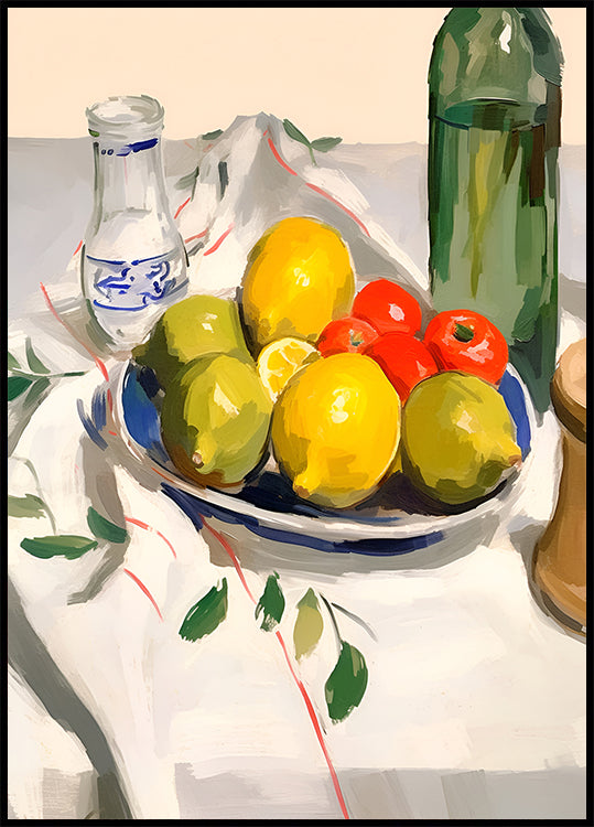 Lemons and Tomatoes, rustic kitchen still life Poster